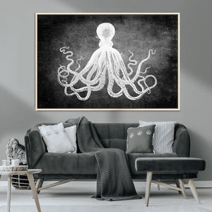 Black White Octopus Wall Art Canvas Print