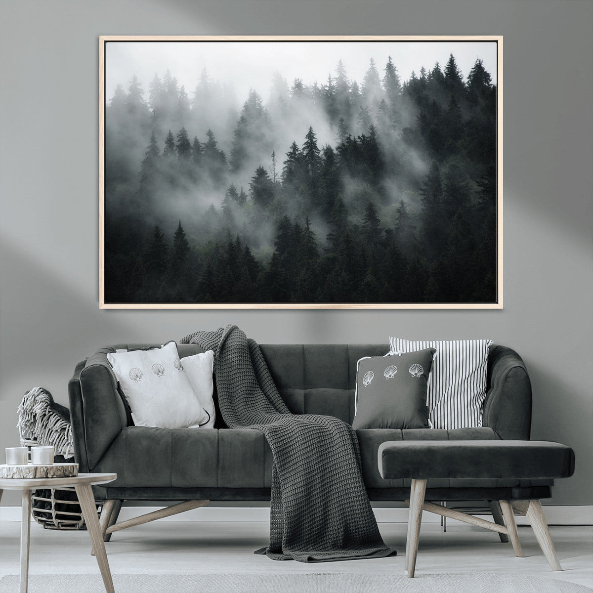 Foggy Forest Wall Art Canvas Print | 3 Panel Large Misty
