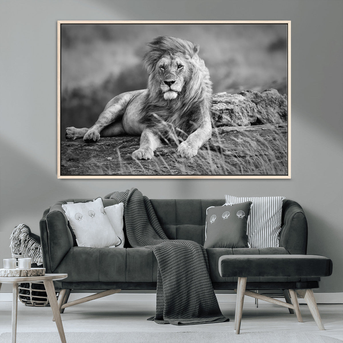 King Forest Lion Wall Art Canvas Print – Framed Majestic