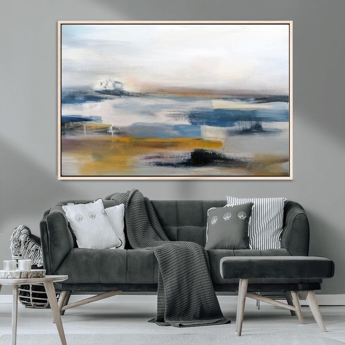 Abstract Landscape Wall Art Canvas | 3 Panel Modern Blue,