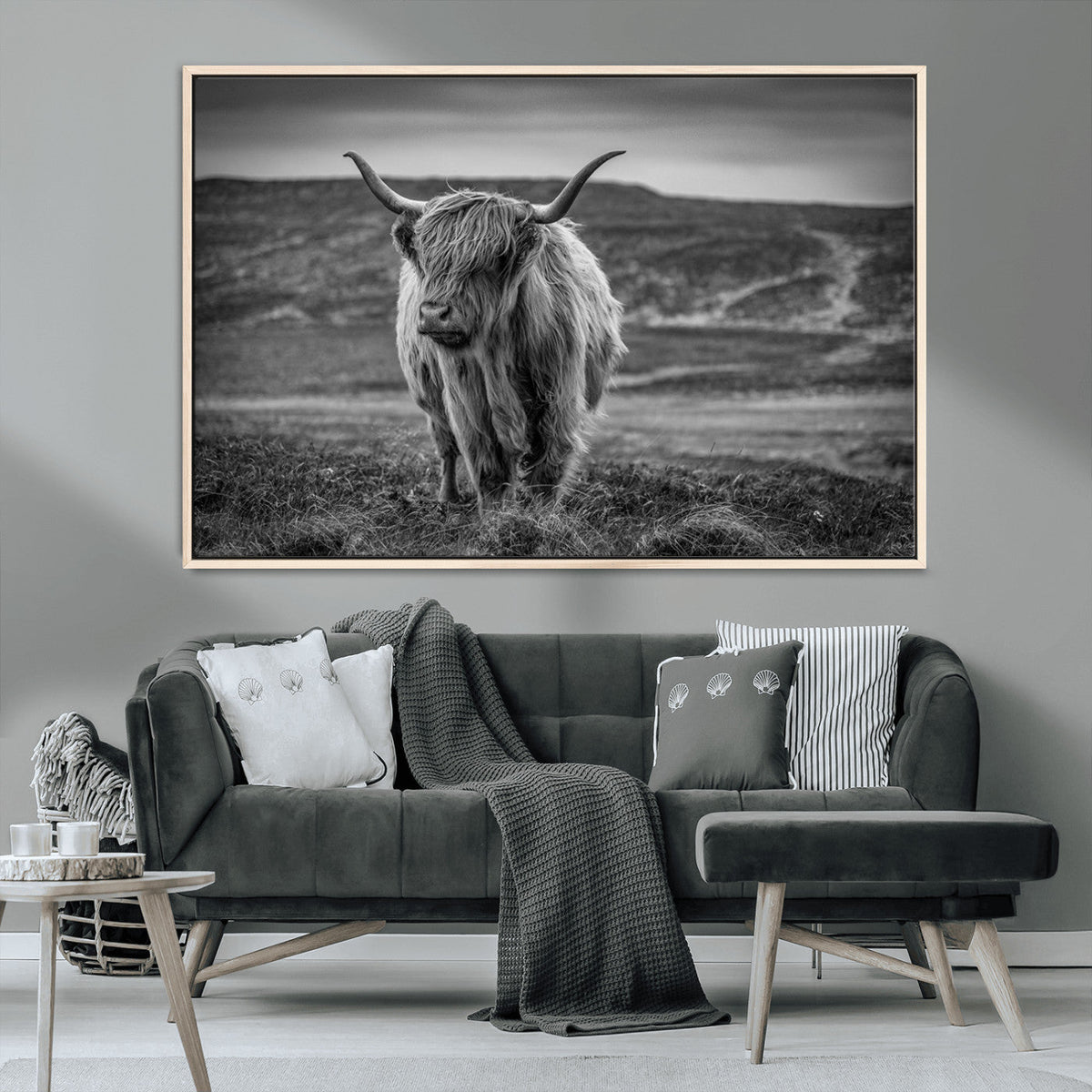 Fluffy Cattle Wall Art Print, Highland Cow Canvas, Framed