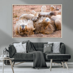 Lion Pair Wall Art Canvas Print – Framed Wildlife Scene with