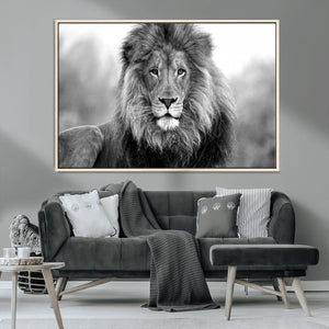 Black and White Lion Canvas Wall Art – Animal Print Artwork