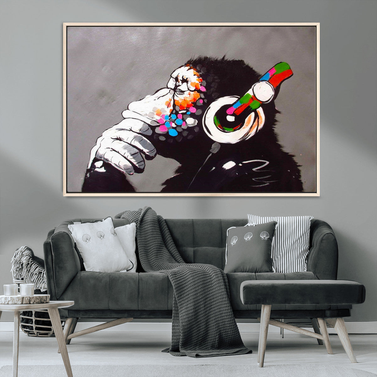Dj Monkey Listening to Music Wall Art Print | Banksy Monkey