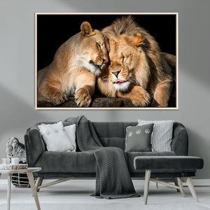 Lion and Lioness Wall Art Canvas Print – Framed African