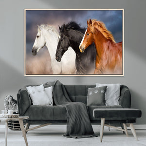 Animal Wall Art Three Horses Farmhouse Art Canvas, Framed