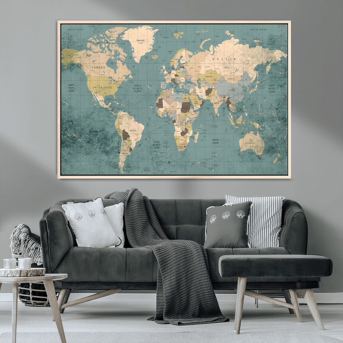 Classic World Map Canvas Print – Framed Vintage Map Wall