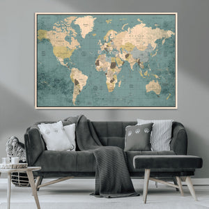 Classic World Map Canvas Print – Framed Vintage Map Wall
