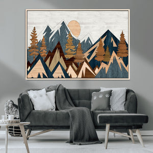 Abstract Wood Panel Effect Mountain Range Top Wall Art
