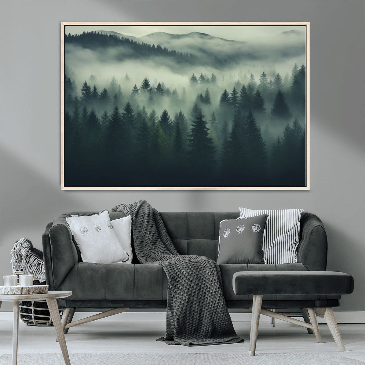 Misty Forest Wall Art Premium Canvas Print a Foggy and