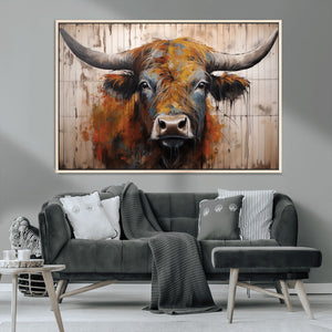 Scottish Highland Cow Cattle Art Print on Wood Style
