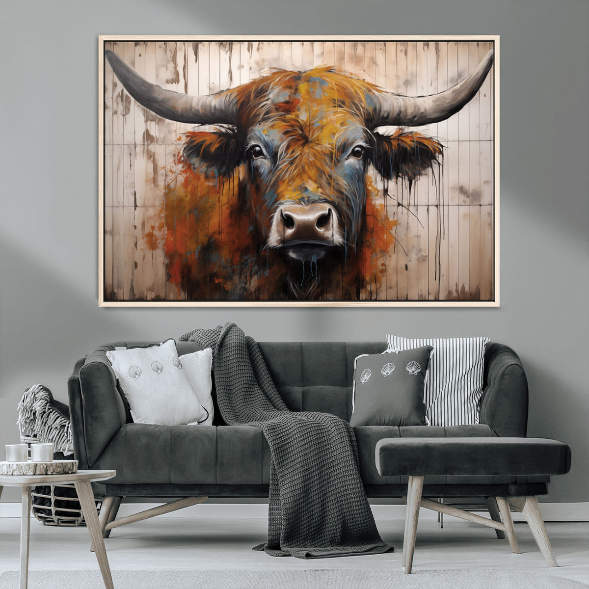 Abstract Bull Highland Cow Canvas Wall Art Print – Vibrant