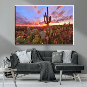 Arizona Desert Wall Art Canvas Print - Framed Deser Sunset