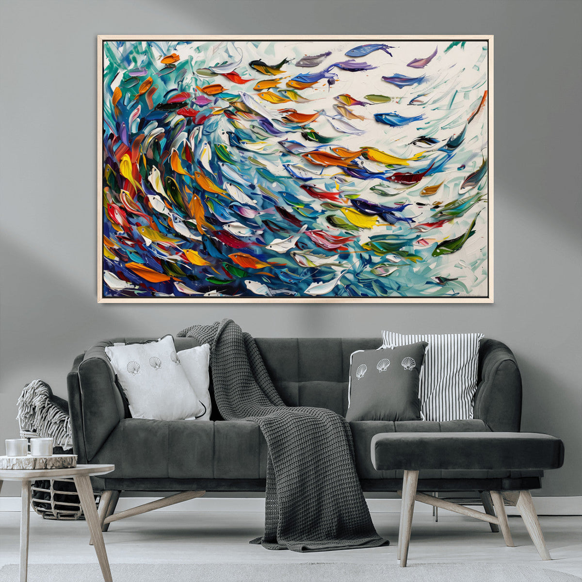 Modern Abstract Fish Shoal Wall Art Canvas Print, Colorful