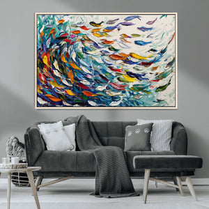 Modern Abstract Fish Shoal Wall Art Canvas Print, Colorful