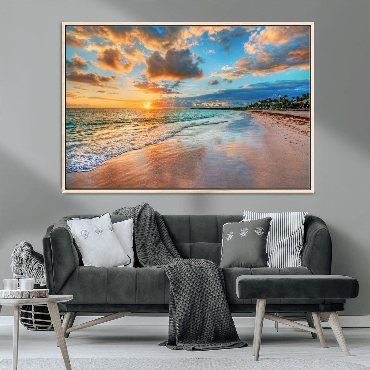 Serene Beach Sunset Wall Art | Coastal Ocean Canvas Print |