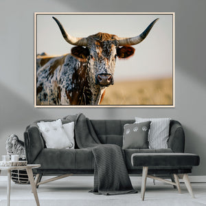 Texas Bull Longhorn Wall Art Canvas Print for Farm House