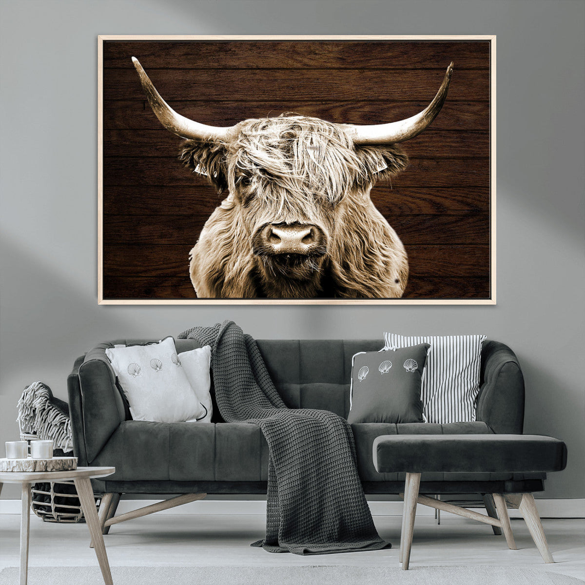Highland Cow Wall Art Canvas Print, Rustic Farmhouse Decor,