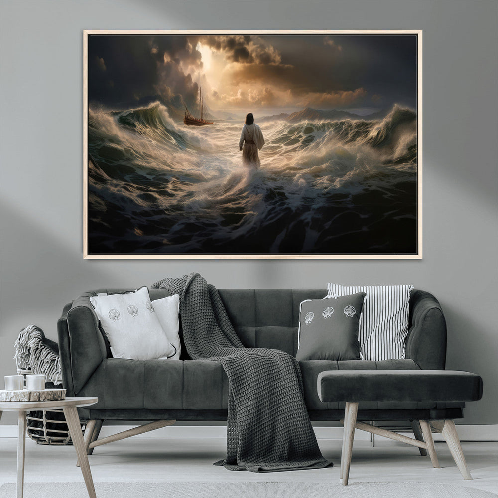 Jesus Walking on Water Wall Art Canvas Print - Religious