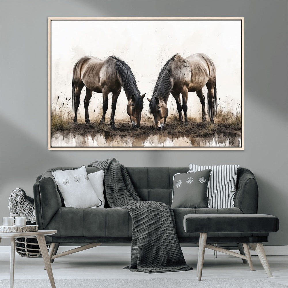 Chines Ink Style Horses Wall Art Canvas Print