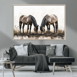 Chines Ink Style Horses Wall Art Canvas Print