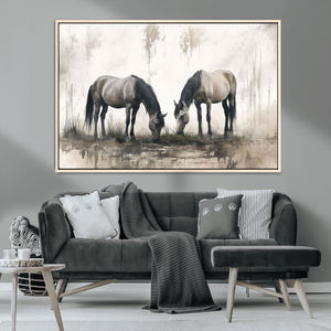 Chines Ink Style Vintage Horses Wall Art Canvas Print for
