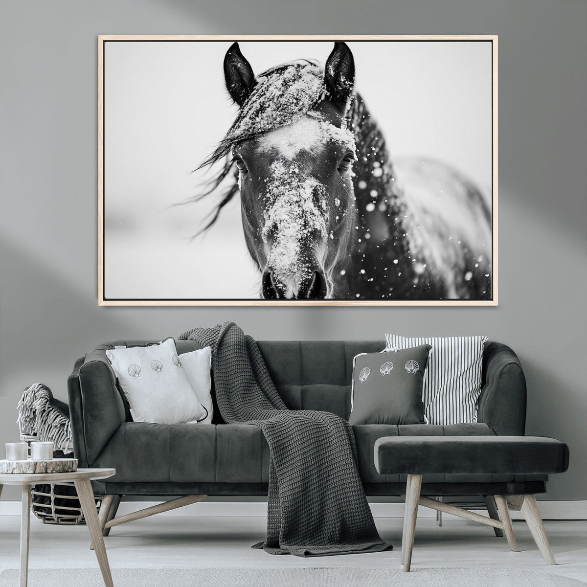 Western Wall Art | Black and White Winter Horse Wall Art |