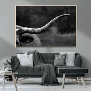 Cow Longhorn Wall Art | Black and White Print | Ready to