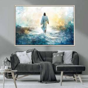 Watercolor Jesus Walking on Water Canvas Print, Christian