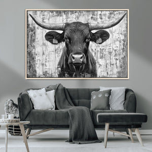Abstract Longhorn Bull Wall Art Canvas Print - Rustic Texas