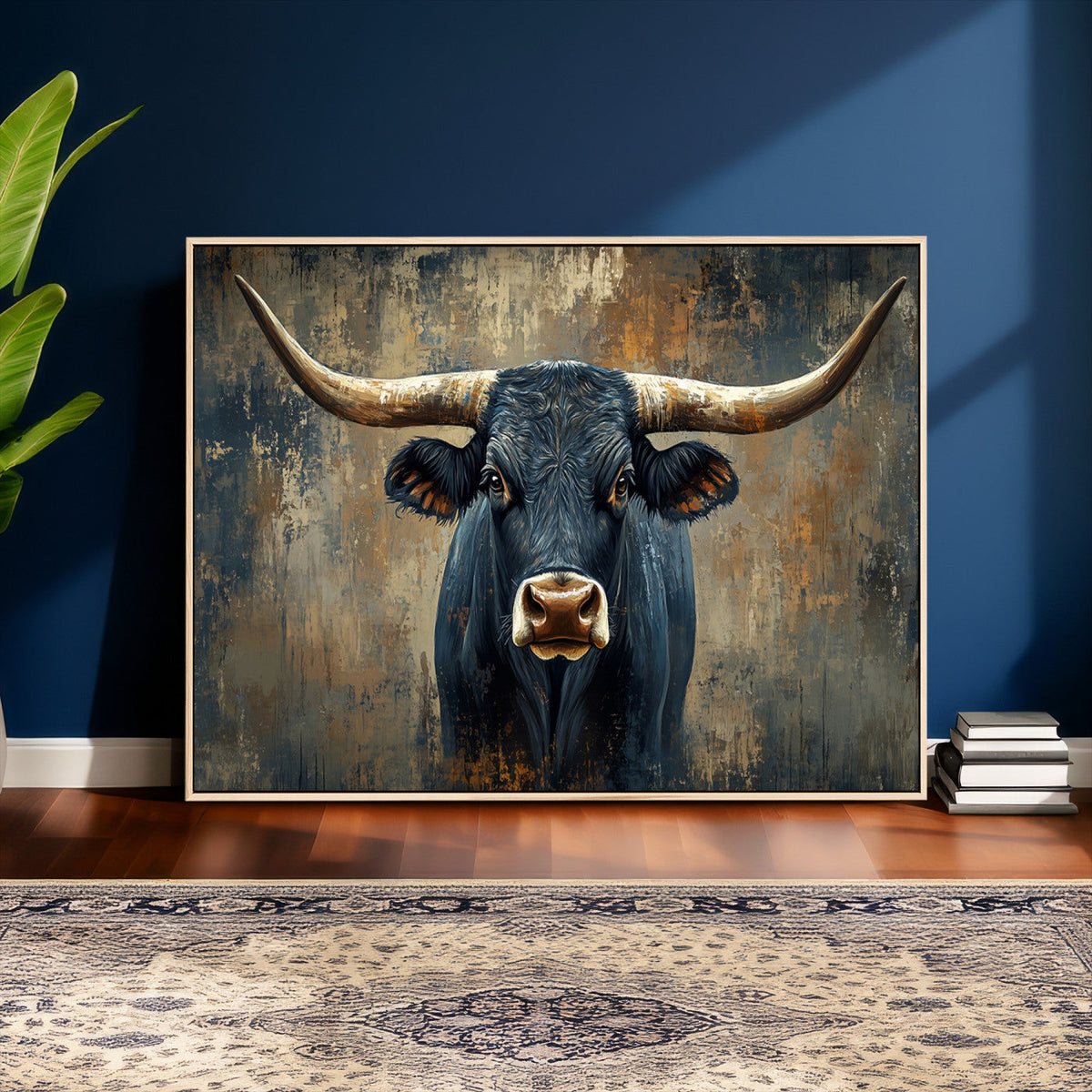 Texas Western Wall Art Canvas Print - Abstract Cow Longhorn