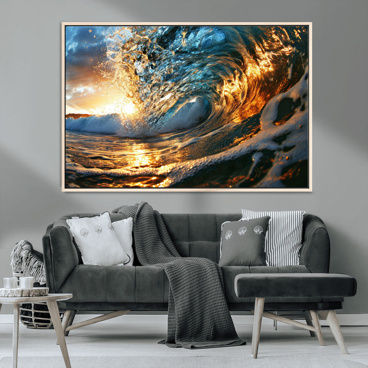 Ocean Wave at Sunset Canvas Wall Art – Vibrant Coastal Beach