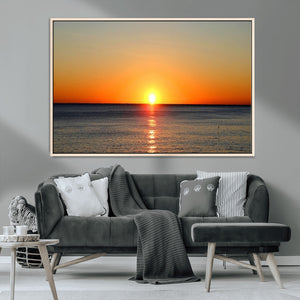 Golden Horizon Sunset Over Ocean Wall Art Canvas Print –
