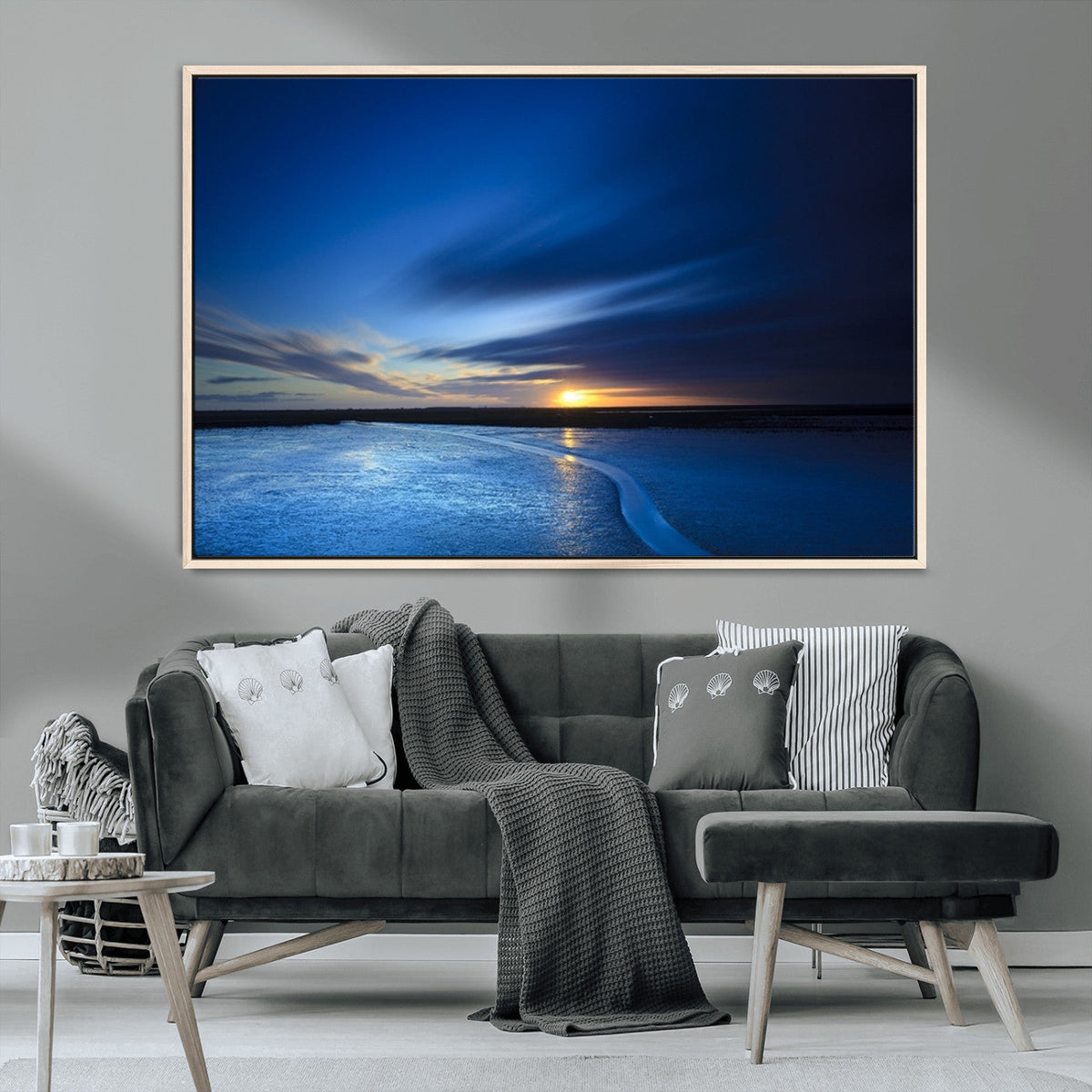 Blue Sunset Ocean Canvas Wall Art Print – Serene Coastal