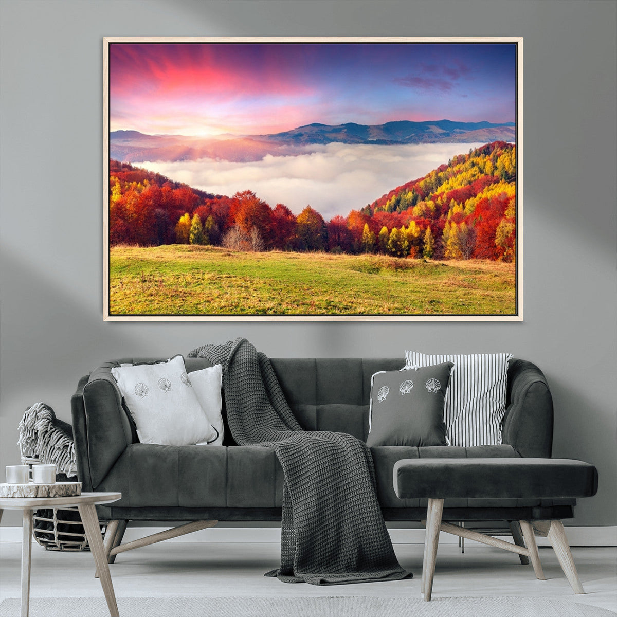 Autumn Mountain Foggy Landscape Wall Art Canvas Print |