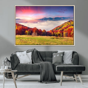Autumn Mountain Foggy Landscape Wall Art Canvas Print |
