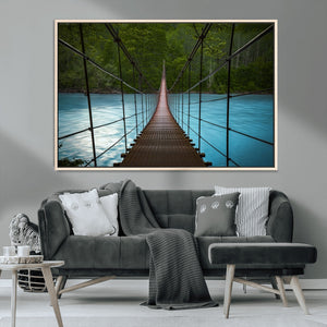 Suspension Bridge Over River Canvas Art | 3-Panel Nature
