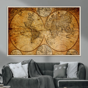 Vintage World Map Canvas Print – Antique Push Pin Travel