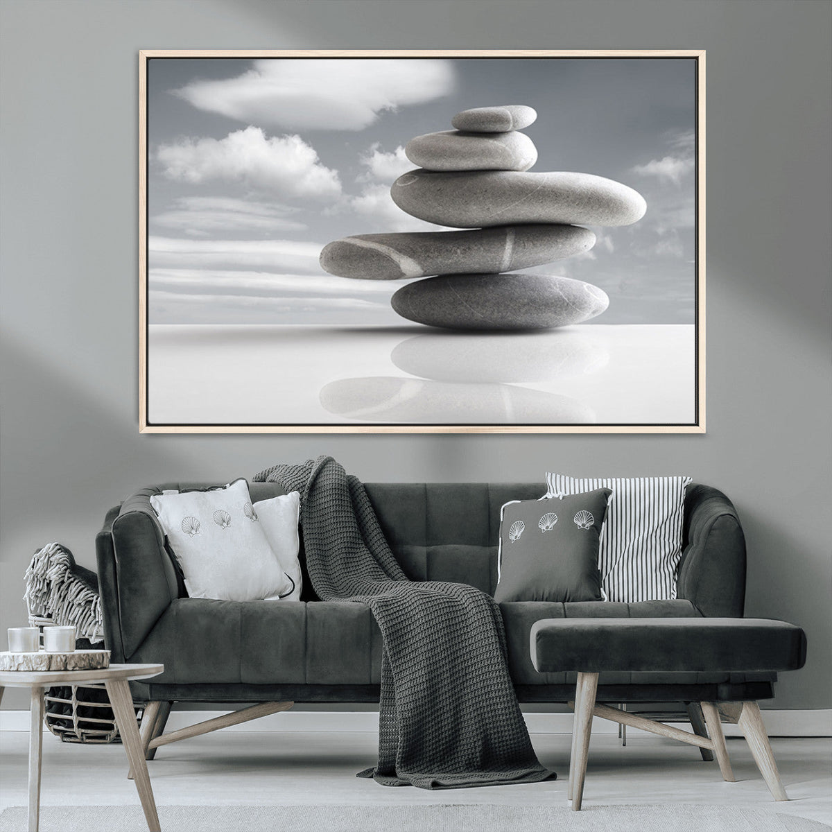 Still Life Black and White Zen Stones Wall Art Canvas,
