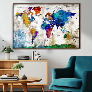 World Map Canvas Print – Framed Travel Map Wall Art for
