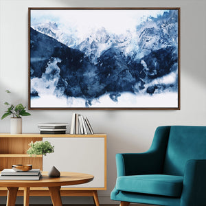 Abstract Blue Mountain Canvas Wall Art – Modern Triptych
