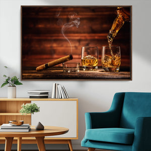 Whiskey and Cigar Wall Art Canvas | 3 Panel Bar Room Decor