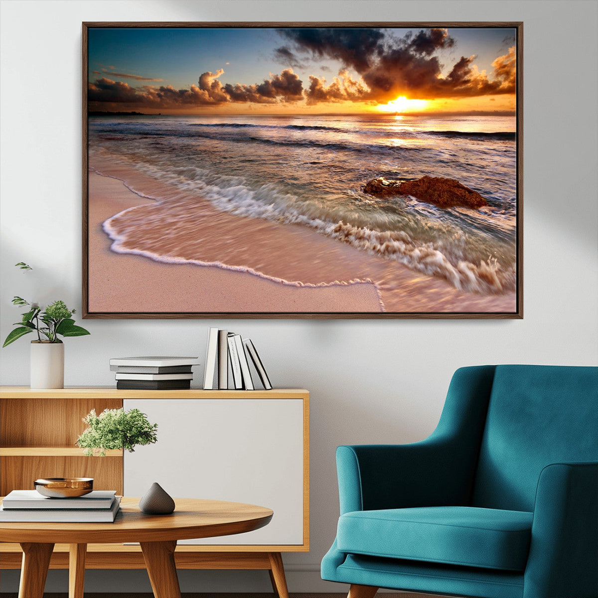 Sunset on Ocean Wall Art Canvas Print