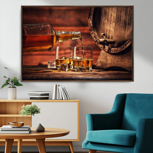 Whiskey and Cigar Canvas Wall Art | 3 Panel Bar Room Decor