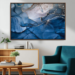Navy Blue Canvas Art Abstract Print – Elegant Triptych