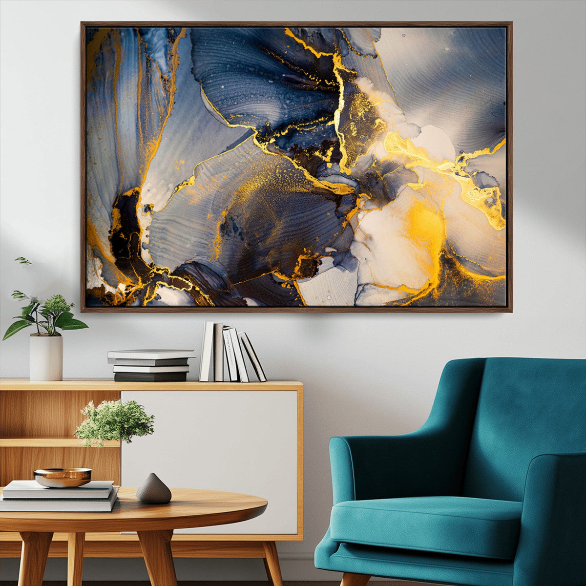 Large Abstract Wall Art Print -  Gold and Blue Abstract