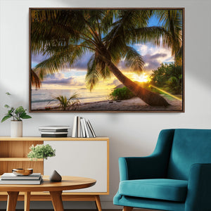 Tropical Island Sunset on the Beach Palms Wall Art Canvas