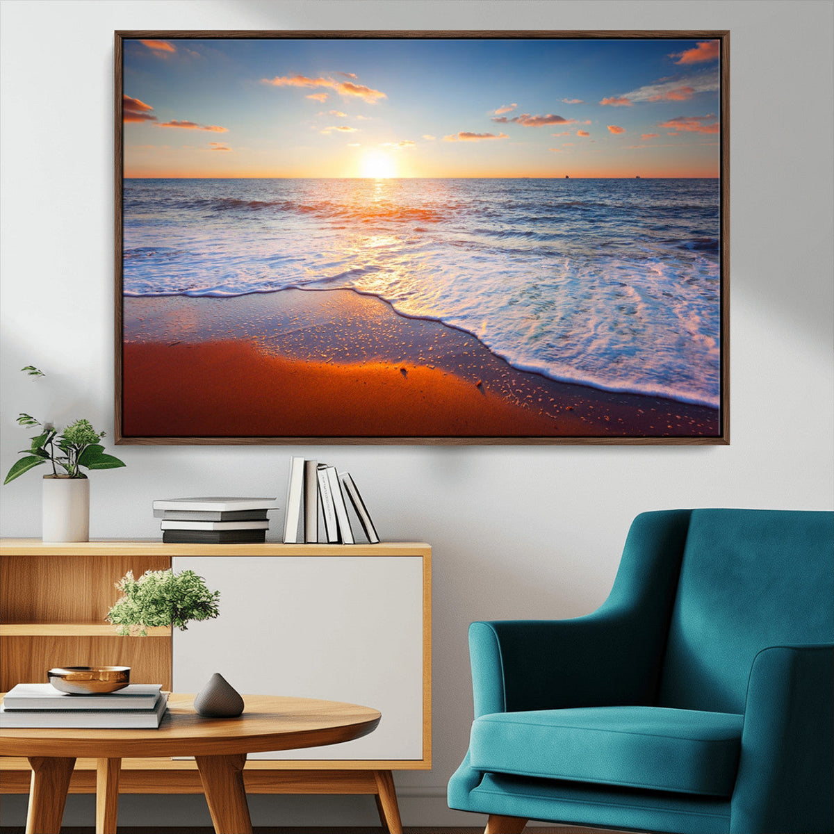 Tropical Ocean Sunset Wall Art Canvas Print, Golden Beach