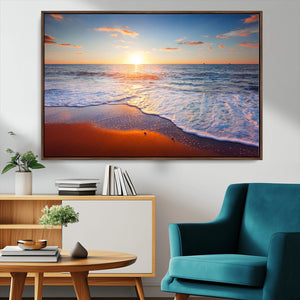 Tropical Ocean Sunset Wall Art Canvas Print, Golden Beach