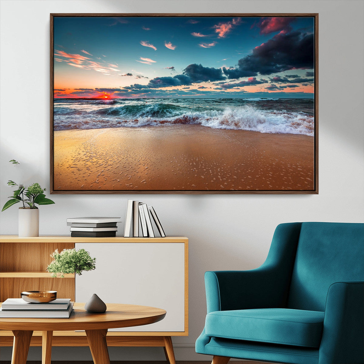 Sunset Ocean Beach Wall Art – Giclee Canvas Print, Coastal